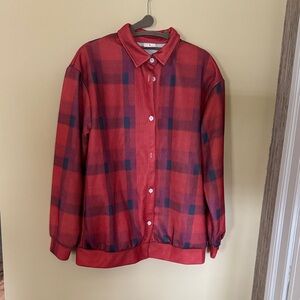Orange Plaid Button-Up Shirt